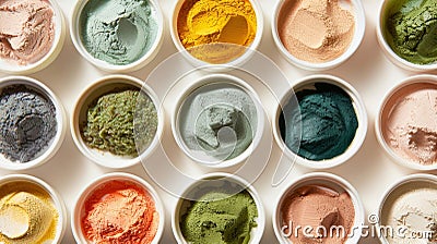 An array of colorful clay masks each formulated with different natural ingredients to target specific skin concerns Stock Photo