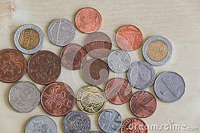 Array of different coins Stock Photo