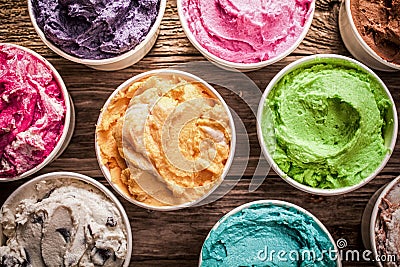 Array of different flavored colorful ice cream Stock Photo