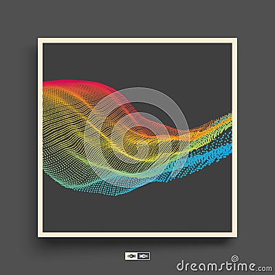 Array with Dynamic Emitted Particles. Flowing Particle Waves. Textbook, booklet or notebook mockup. Business brochure. Cover Vector Illustration