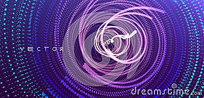 Array with dynamic particles. Swirl with connected dots. Abstract science or technology background. 3d vector illustration Cartoon Illustration