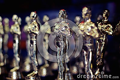 Array of golden Oscar statues Editorial Stock Photo