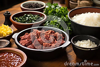 array of ingredients for feijoada displayed individually Stock Photo