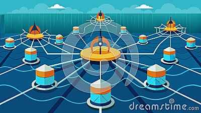 An array of interconnected wave energy converters resembling a large submerged spider web.. Vector illustration. Vector Illustration