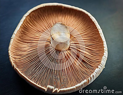 Array of mushroom gills, creating symmetrical patterns in close-up Stock Photo