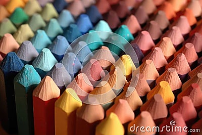 Array Of Pastel Pencils With Varying Degrees Of Sharpness. Generative AI Stock Photo