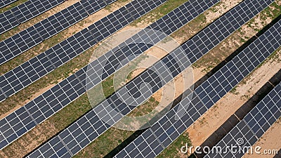 Array of Solar Panels generates Renewable Electric energy Stock Photo