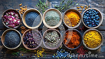 Vibrant Superfoods and Spices Collection Stock Photo