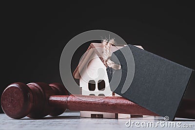Arrest of real estate. The court will confiscate the property. The house was sold in court. Home confiscation. Stock Photo