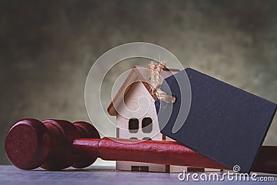 Arrest of real estate. The court will confiscate the property. The house was sold in court. Home confiscation. Stock Photo