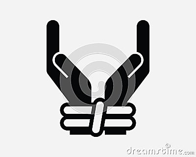 Arrested Handcuffed Handcuff Abducted Abduction Slavery Slave Bondage Black and White Icon Sign Symbol Vector Artwork Clipart Vector Illustration