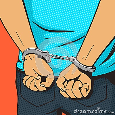 Arrested man in handcuffs pop art style vector Vector Illustration