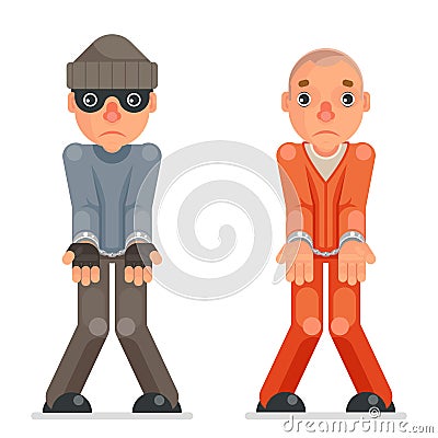 Arrested thief prisoner criminal hands handcuff caught evil greedily cartoon rogue captured character flat design Vector Illustration