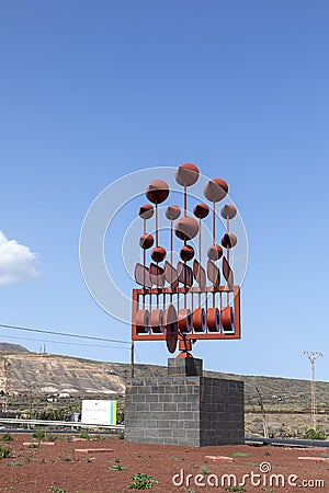 Moving sculpture on a roundabout in Arrieta on Lanzarote by the famous artist Cesar Manrique Editorial Stock Photo