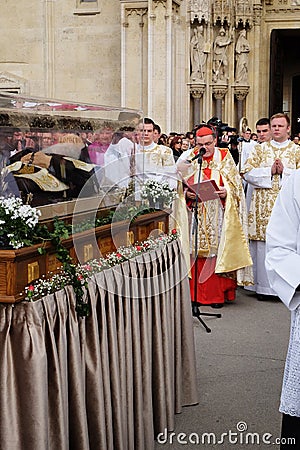 Arrival of the body of St. Leopold Mandic in Zagreb Cathedral Editorial Stock Photo