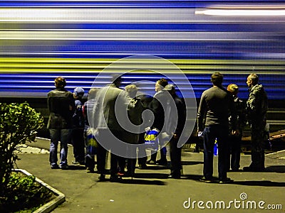 The arrival of the campaign train of the Russian liberal democratic party. Editorial Stock Photo