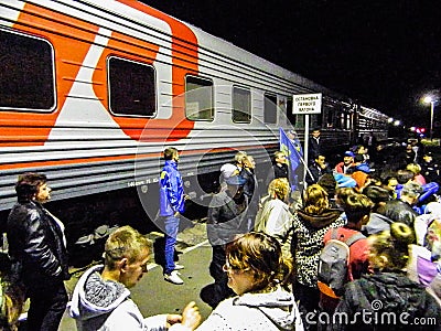 The arrival of the campaign train of the Russian liberal democratic party. Editorial Stock Photo