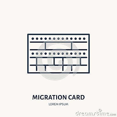 Arrival card, identity vector flat line icon. Migration document sign Vector Illustration