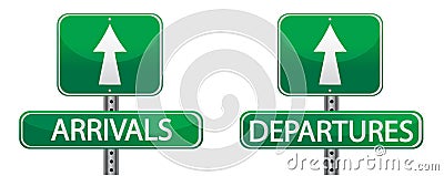 Arrival and departures airport street signs Vector Illustration
