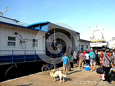 The arrival of the ship in the harbor of Sulina. Editorial Stock Photo