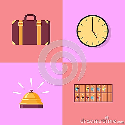 Arrival to Hotel Themed Isolated Illustrations Vector Illustration