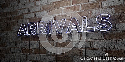 ARRIVALS - Glowing Neon Sign on stonework wall - 3D rendered royalty free stock illustration Cartoon Illustration