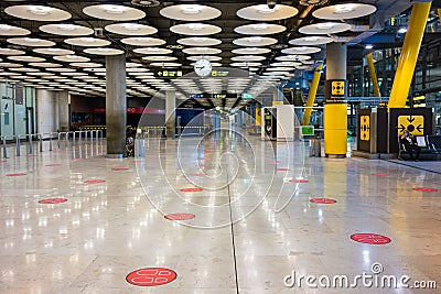 Arrivals hall in terminal 4 of Adolfo Suarez Madrid Barajas airport Editorial Stock Photo