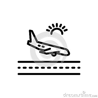 Black line icon for Arrivals, coming and airplane Vector Illustration