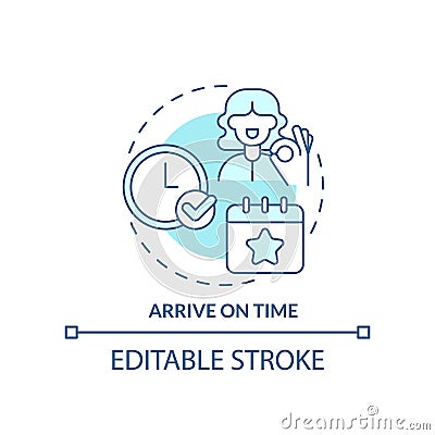 Arrive on time turquoise concept icon Vector Illustration