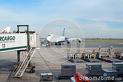 Arriving of an airplane of Aerolineas Argentinas at Ezeiza airport Editorial Stock Photo