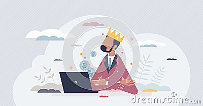 Arrogant employee or autocratic business leader behavior tiny person concept Vector Illustration