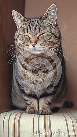 Arrogant tabby cat relaxes at home, a funny portrait Stock Photo