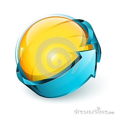 Arrow around spherical button Vector Illustration