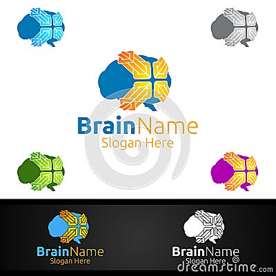 Arrow Brain Logo with Think Idea Concept Design Vector Illustration