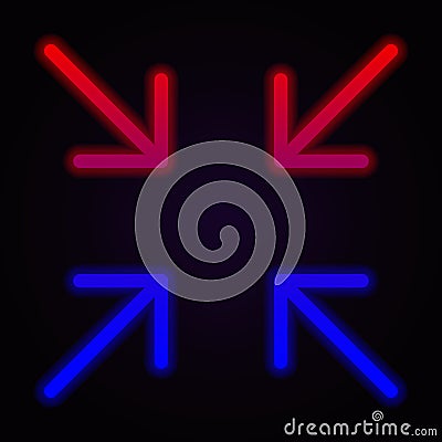 Arrow center neon icon on dark background Stock Photo