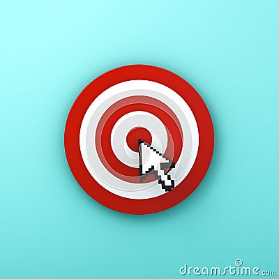 Arrow cursor clicking in the center of the red dart board or target Stock Photo