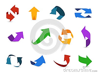 Arrow 3d set. Colorful arrows symbols economy info circular path interface up down internet direction cursor icons Vector Illustration