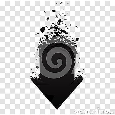 Arrow with debris isolated. Black sign with explosion effect. Vector illustration. Vector Illustration