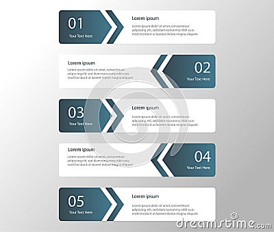 Arrow design elements for business oblue color infographics. Vector template with 5 steps Stock Photo