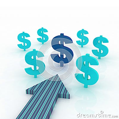 Arrow direction with dollars signs Stock Photo