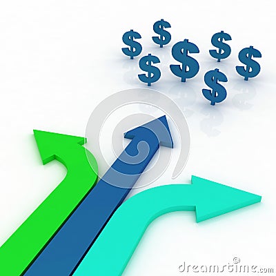 Arrow direction with dollars signs Stock Photo