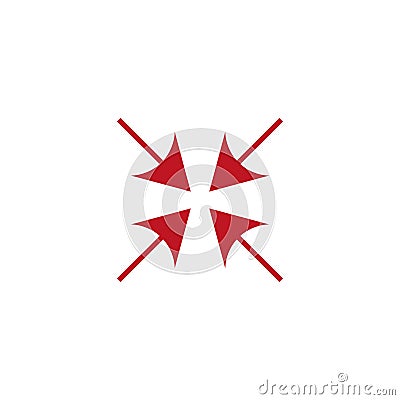 Arrow direction icon. Red arrows pointing. Inward movement symbol. Vector convergence shape. Vector Illustration