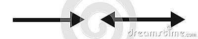 Arrow and double arrow icons. Look here or width symbols. Black horizontal pointer, direction or position and two-sided Vector Illustration