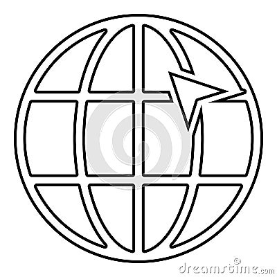 Arrow on earth grid Globe internernet concept Click arrow on website Idea using website icon black color outline vector Vector Illustration
