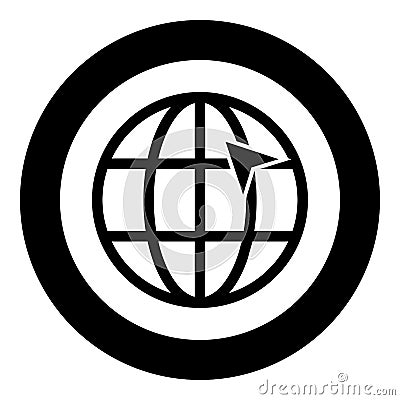 Arrow on earth grid Globe internernet concept Click arrow on website Idea using website icon in circle round black color vector Vector Illustration