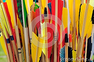 Arrow fletchings in different Stock Photo