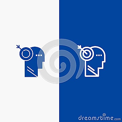 Arrow, Focus, Precision, Target Line and Glyph Solid icon Blue banner Line and Glyph Solid icon Blue banner Vector Illustration