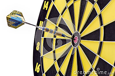 Arrow hits bullseye as symbol for success Stock Photo