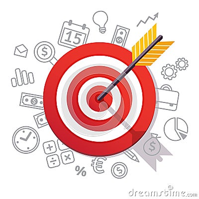 Arrow hits target center. Business success concept Vector Illustration