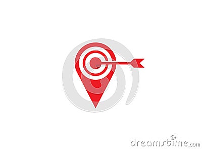 Arrow hits a target dart board in a pin symbol for logo design Cartoon Illustration